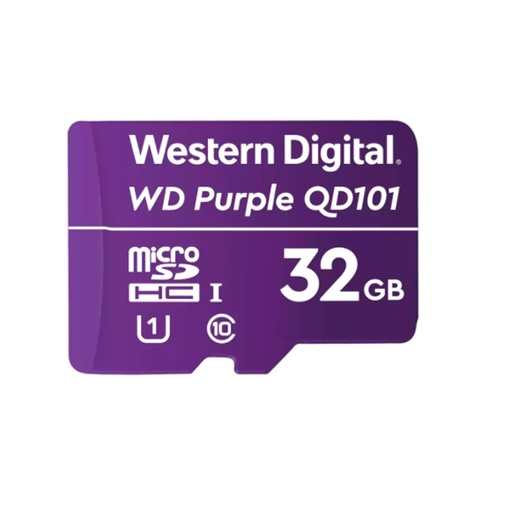 WESTERN DIGITAL: MEMORIA FLASH WD PURPLE 32GB SC QD101 MICROSD, IDEAL PARA CÁMARAS DE VIDEOVIGILANCIA. MODELO: WDD032G1P0C