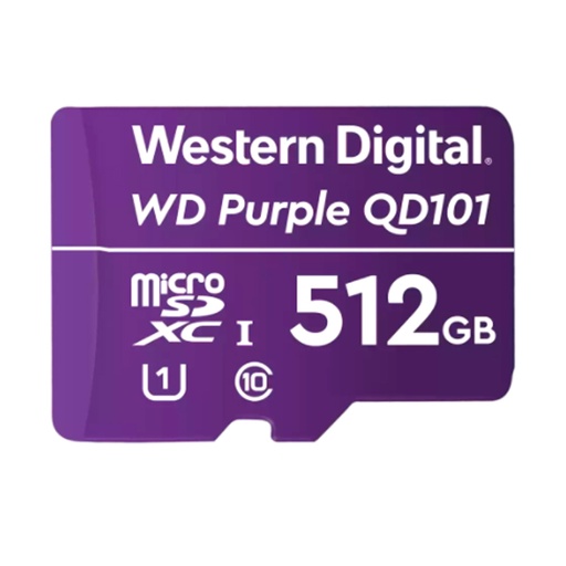 WESTERN DIGITAL MEMORIA FLASH WD PURPLE 512GB SC QD101 MICROSD, IDEAL PARA CÁMARAS DE VIDEOVIGILANCIA MODELO: WDD512G1P0C