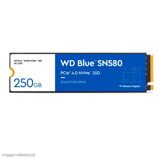 WESTERN DIGITAL UNIDAD DE ESTADO SOLIDO WESTERN DIGITAL BLUE SN580 NVME 250GB M.2 2280 PCIE GEN4 NVME 1.4B MODELO: WDS250G3B0E